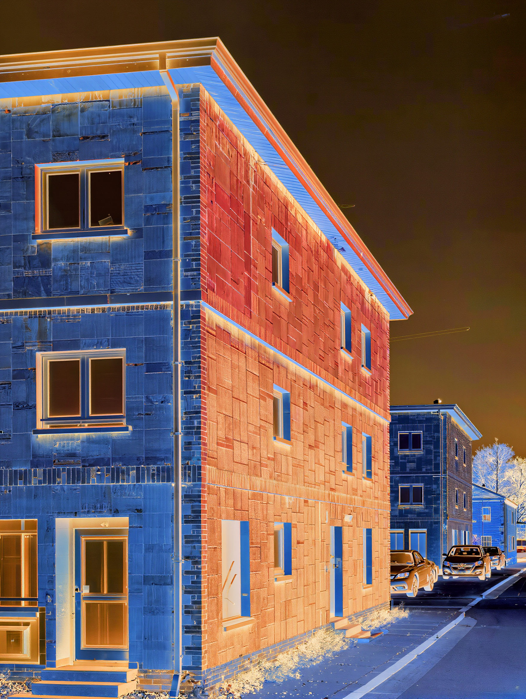 Imagerie thermographique infrarouge d'un bâtiment résidentiel